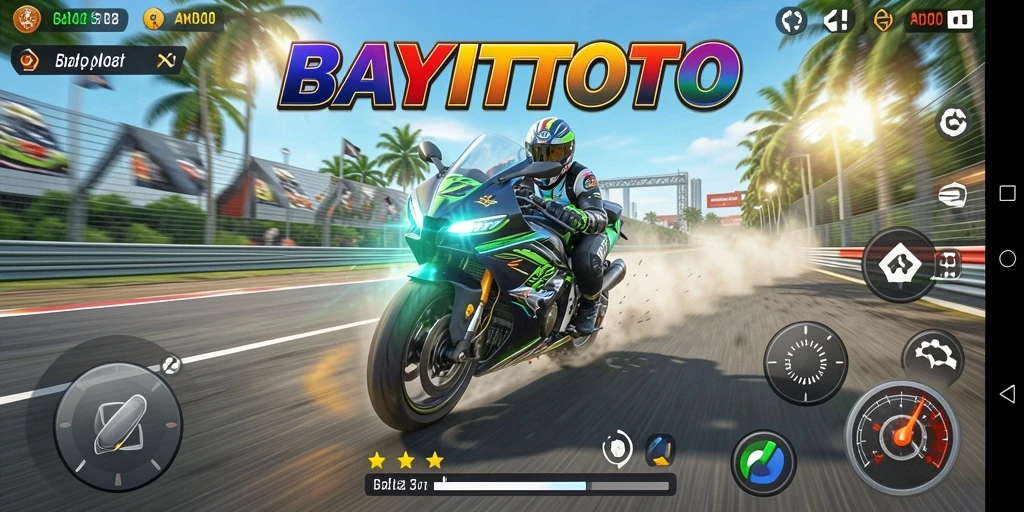 Tampilan gameplay BAYITOTO dengan balapan motor yang penuh adrenalin.