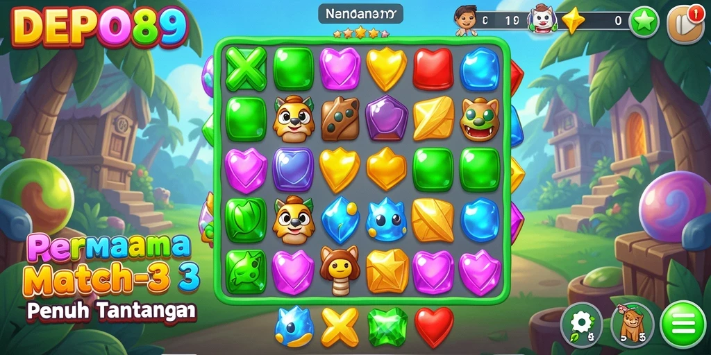 Tampilan menarik DEPO89 dengan gameplay Match-3 yang seru.