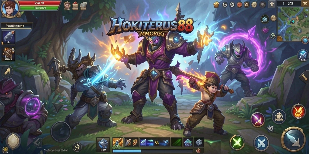Tangkapan layar HOKITERUS88 menunjukkan aksi pertempuran seru dalam dunia MMORPG.