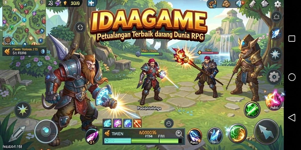 Screenshot gameplay <strong>IDAGAME</strong> menampilkan pertarungan seru di dunia fantasi.