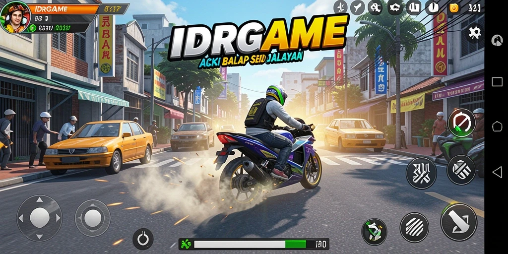 Screenshot utama IDRGAME menampilkan momen intens dalam balapan.