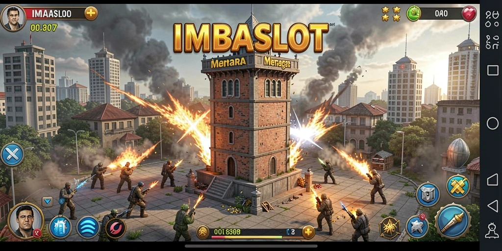 Screenshot gameplay IMBASLOT menampilkan aksi pertahanan menara yang seru.