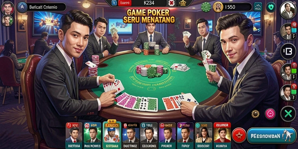 Screenshot gameplay K234 yang menampilkan aksi seru di meja Poker.