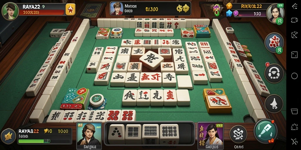 Tampilan gameplay RAYA22 yang menakjubkan dengan desain Mahjong yang elegan.