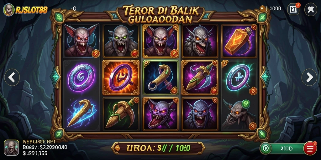 Screenshot gameplay menegangkan dari RJSLOT88 yang menampilkan suasana Horror.