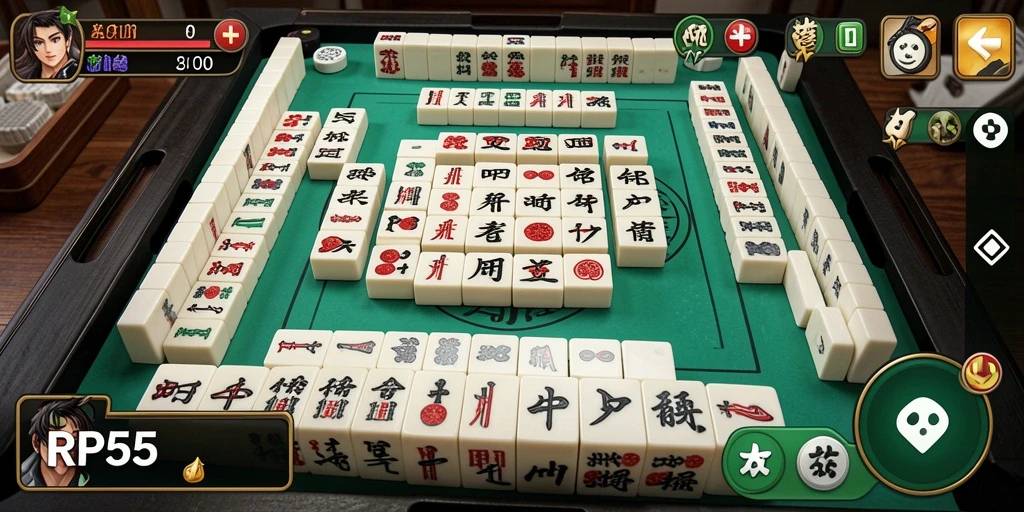 Tampilan gameplay Mahjong yang menarik dan penuh warna dari RP55.