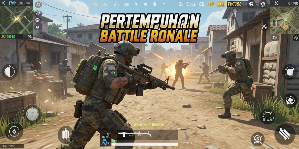 Screenshot utama TKP188 menampilkan aksi seru pertempuran Battle Royale.