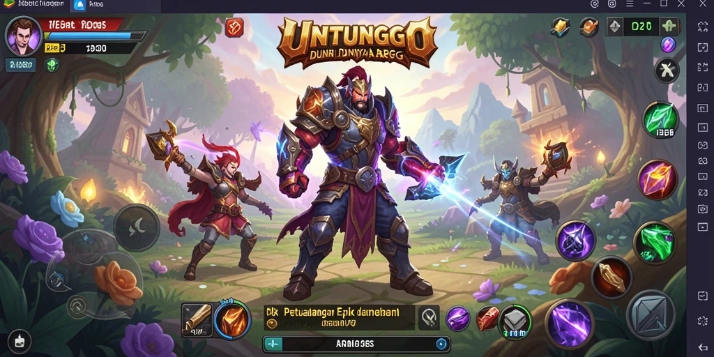 Tampilan dinamis gameplay ARPG di UNTUNGGO dengan pertarungan seru.